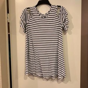 Black and white striped cold shoulder top